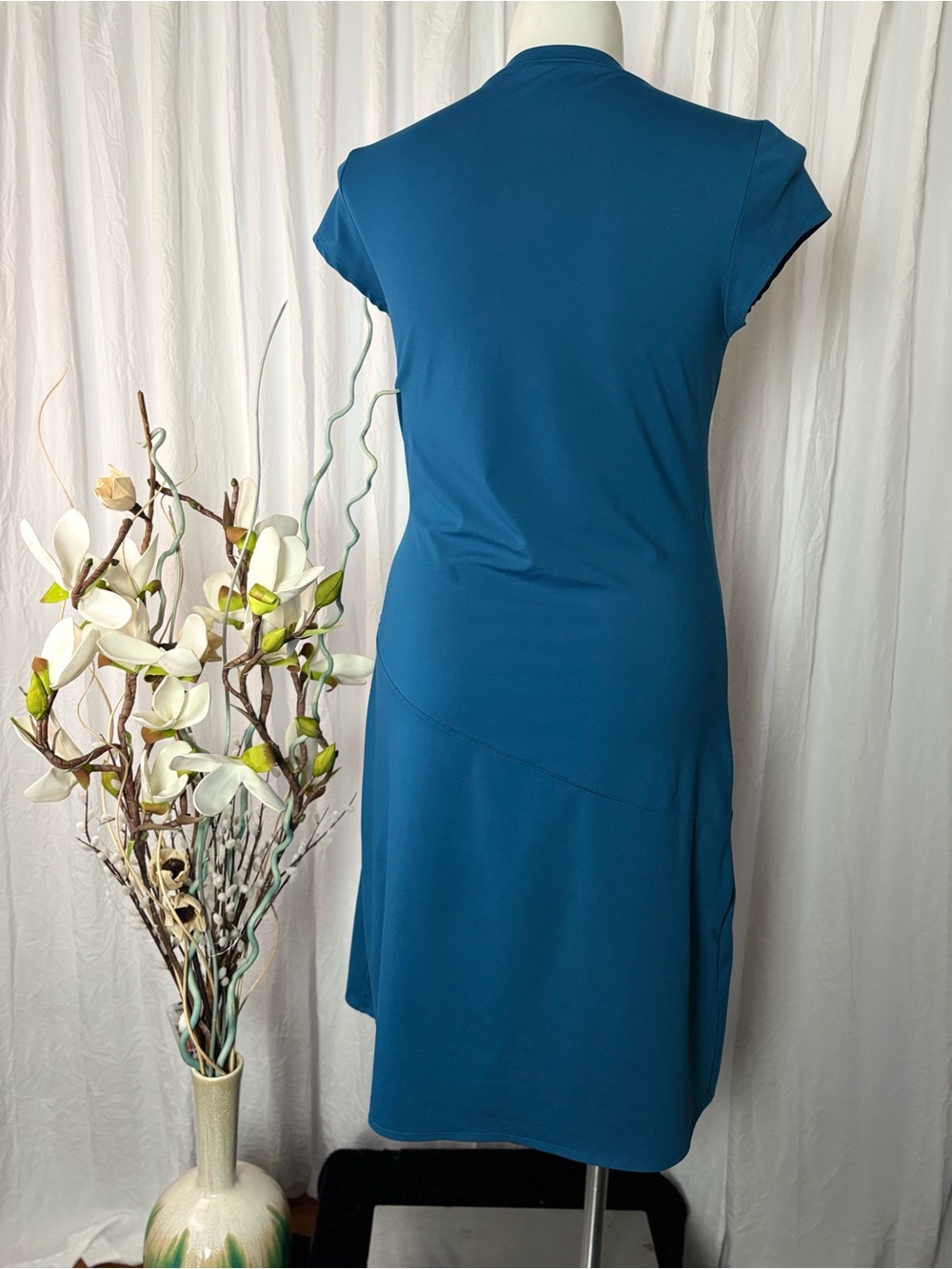 Athleta Teal Faux-Wrap Midi Dress with Side Ruching - Picture 2 of 7